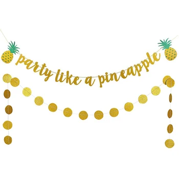 Златен блясък ананас банер парти като ананас декорация кръг точки Венец за хавайски тематични парти консумативи