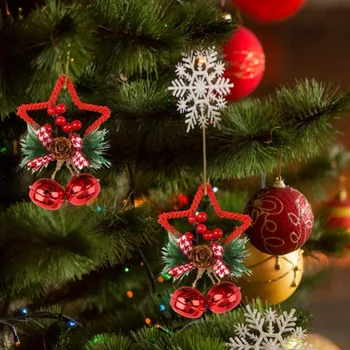 2023 Коледна камбана висулка пет заострени звезда за многократна употреба коледно дърво висящи лък за Коледа Нова година парти Подарък за декорация на дома
