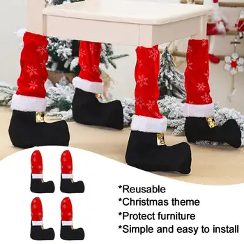 Коледа сладък стол крак чорапи етаж протектор коледен стол крака покрива за домашно парти Коледа тема стол декор 4бр P7j0