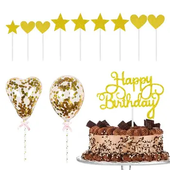Birthday Cake Toppers For Girls Glitter Birthday Cake Topper Picks Set Gold/Rose Gold Cake Toppers With Star/Heart Decor And