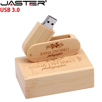 JASTER Въртяща се USB 3.0 флаш памет 128GB дървена кутия памет 64GB 1бр безплатно персонализирано лого писалка диск 32GB 16GB 8GB водоустойчив