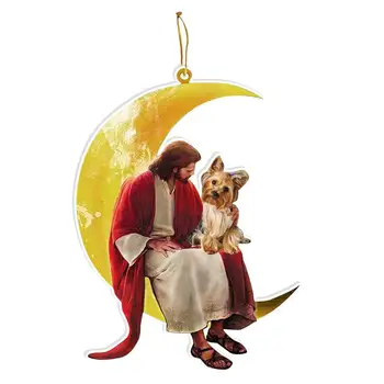 Коледна луна орнаменти Исус орнамент Исус седи на Луната с куче коледно дърво украса за Коледа