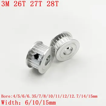 HTD3MAF Тип 26T 27T 28 зъб времето ролка дупка диаметър 4/5/6/6.35/7/8/10/11/12/12.7/14/15mm подходящ за ширина 6/10/15mm
