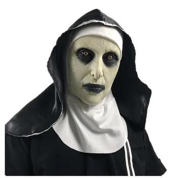 Монахинята латексова маска със забрадка Разпятие Ужас Маски за лице Страшен косплей трилър Antifaz Para Fiesta Спирала на ужасите Кръст