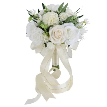 Сватбен букет за булка шаферка бяло шампанско изкуствени цветя декор