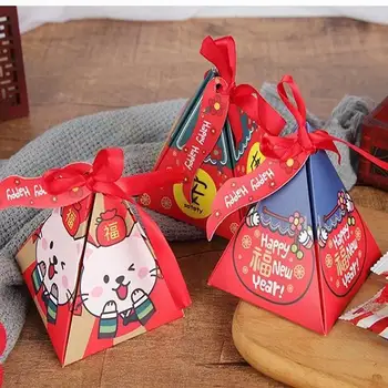 100pcs творчески пролетен фестивал шоколад бисквитка бонбони кутия китайски Нова година бонбони подарък чанта деца празнично парти Честита Нова година