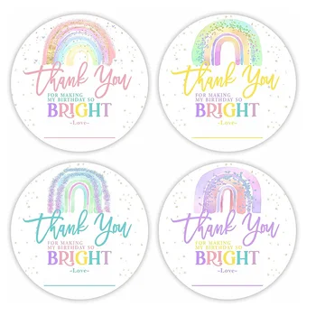 Благодарствен етикет, тема Rainbow Самозалепващ се кръгъл етикет за рожден ден, подходящ за подаръчни торбички, подаръчни кутии