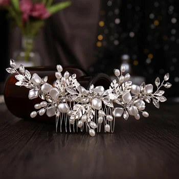 Сребърен цвят перли кристал диадеми гребени за коса за сватба аксесоари за коса булчински бижута за коса елегантен шлем жени клипове