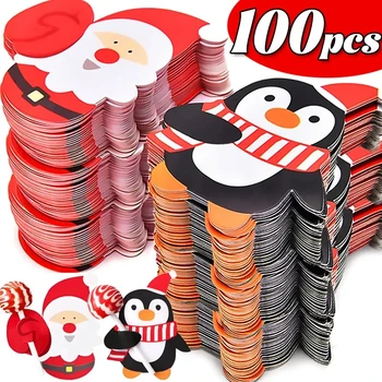 Коледна украса близалка хартиени карти Дядо Коледа пингвин снежен човек деца бонбони подарък пакет опаковане Нова година 2024 парти декор
