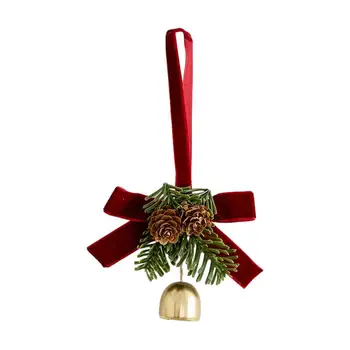 Златна камбана Коледни орнаменти Рустикална коледна камбана Венец червено зелено с панделка Коледна камбана за венец на входната врата