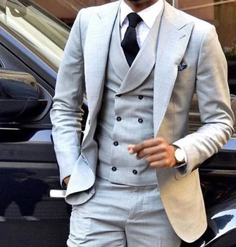 Slim Fit Мъжки костюм Slim Fit Casual 3 броя Tuxedo за сватбено парти младоженец класически мъжки костюм (Blazer + Vest + панталони)