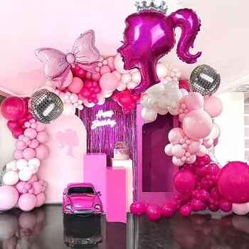 Горещ розов балон венец арка комплект червило балони за момичета рожден ден принцеса тема булчински душ сватбени декорации