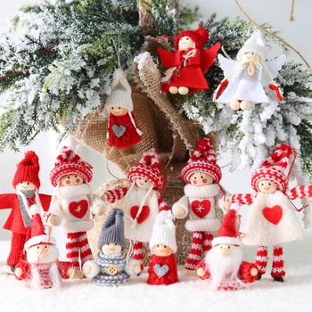 2бр Коледно украшение кукла Коледно дърво Декор висящи Ангел / снежен човек кукли декорации за дома 2021 Новогодишно парти Детски подарък ноел