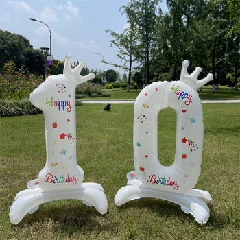 32inch бяла дъга номер фолио балони с корона за деца момче момиче 1-ви рожден ден парти декорации