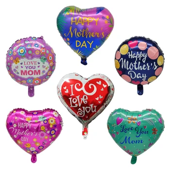  10pcs / комплект 18inch Честит ден на майката декорация балони сърце кръг обичам те мама фолио Globos рожден ден декорации консумативи